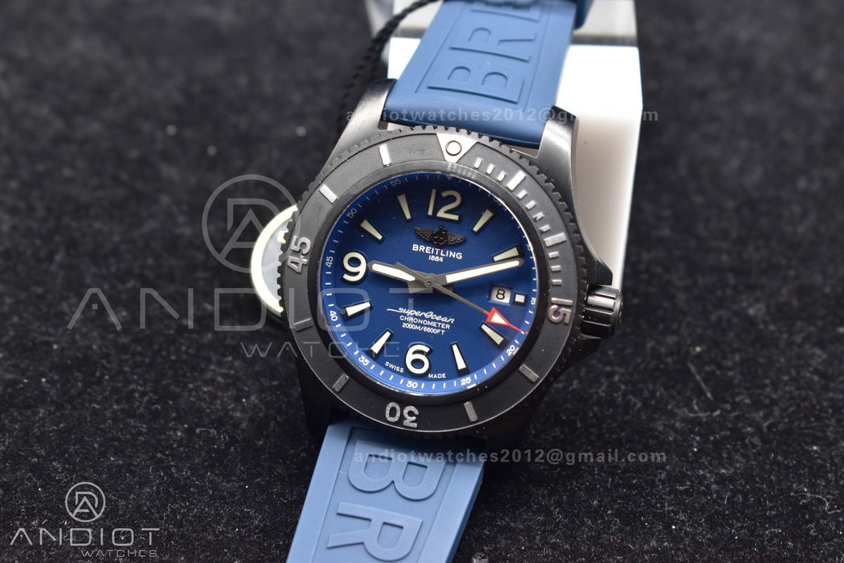 Superocean Automatic 44 TF 1:1 Best Edition Blue Dial Black Bezel On Black Rubber Strap A2824